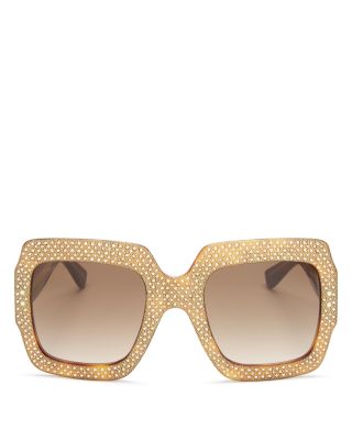 Gucci Embellished Oversized Square Sunglasses, 54mm In Havana Crystal ...
