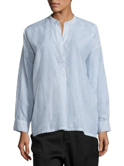 Vince Shirred Back Blouse In White Blue