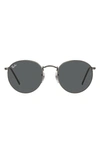 Ray Ban Icons 50mm Round Metal Sunglasses In Gunmetal/ Green Solid