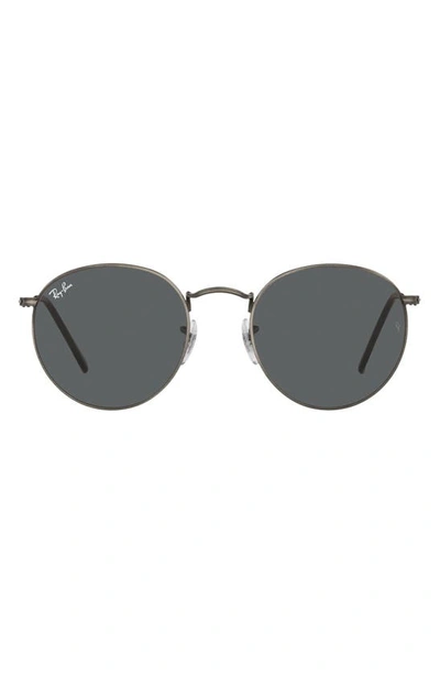 Ray Ban Icons 50mm Round Metal Sunglasses In Gunmetal/ Green Solid