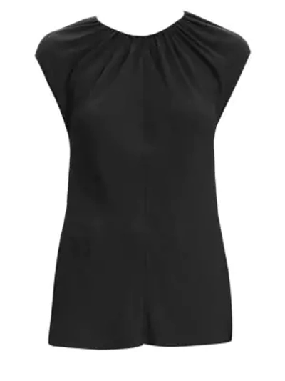 Theory Silk Shirred Neck Top In Black