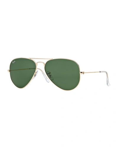 Ray Ban Original Aviator Sunglasses, Golden/green In Gold/green