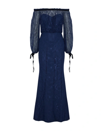 Badgley Mischka Long Dresses In Dark Blue
