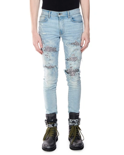 Amiri Men's Straight-fit Sequin Zebra Denim Jeans In Indigo | ModeSens