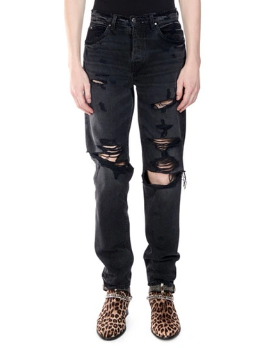 Amiri Men's Destroyed Slouch Denim Jeans In Black