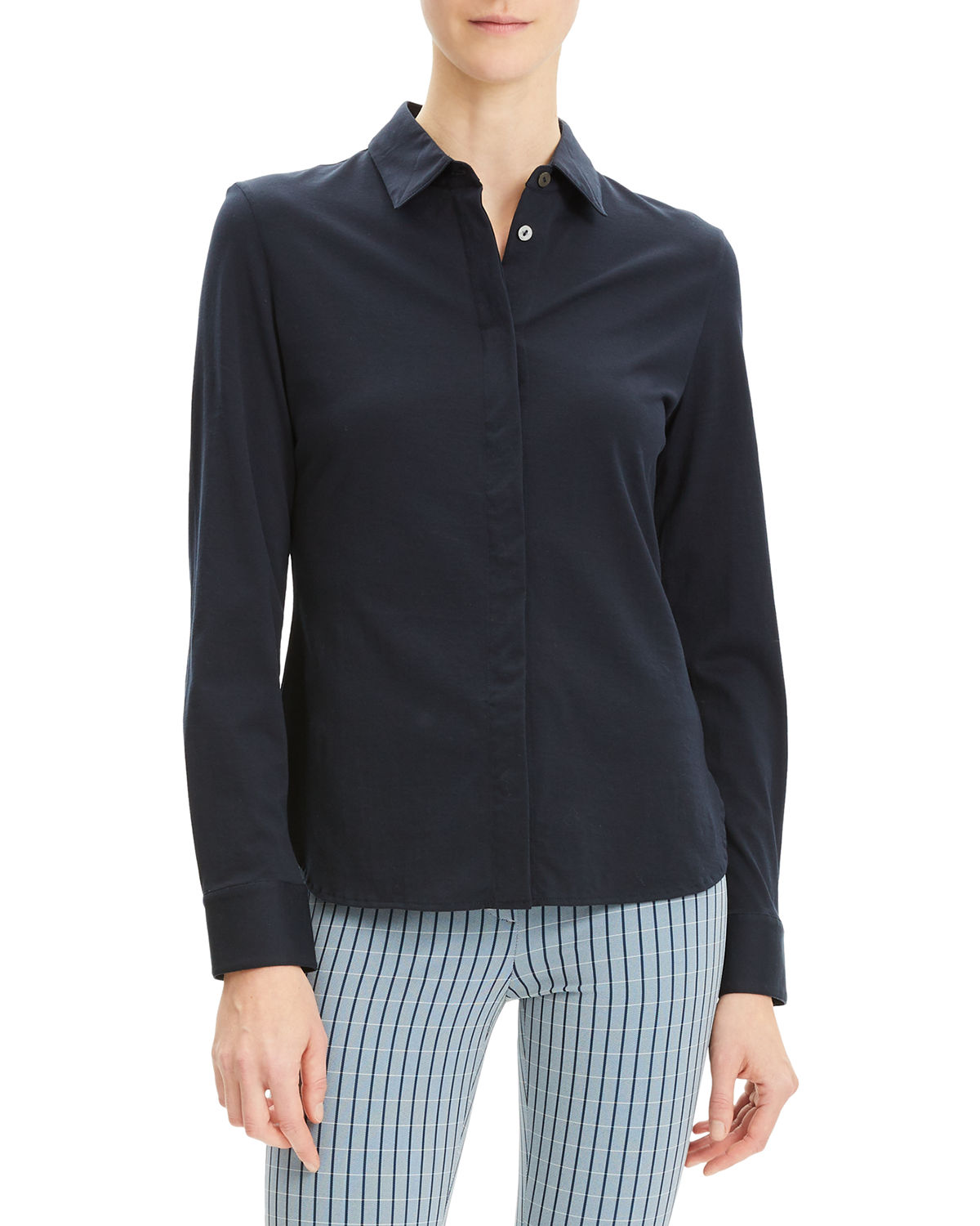 Theory Buttondown Fitted Pimacotton Shirt In Navy Sapphire ModeSens