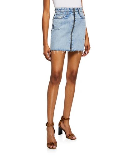 Rag & Bone Women's Anna Zip-front Distressed Denim Mini Skirt In Mandy