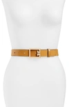 Givenchy Calfskin Leather Belt W/ Double-g Logo Buckle In Golden/ Gold