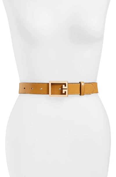Givenchy Calfskin Leather Belt W/ Double-g Logo Buckle In Golden/ Gold