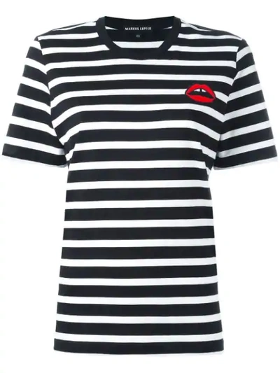 Markus Lupfer Lips Patch Striped Cotton Jersey T-shirt, Black/white