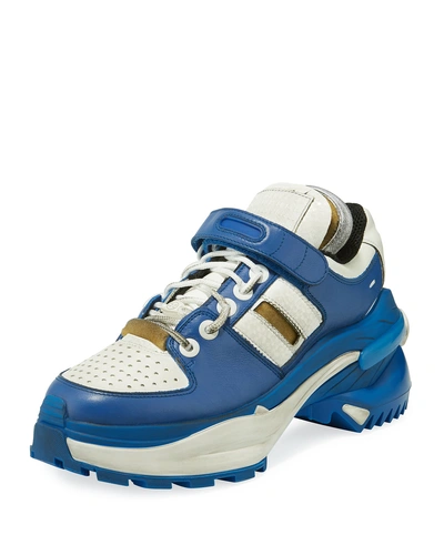 Maison Margiela Deconstruct Leather Trainer Sneakers In White/blue