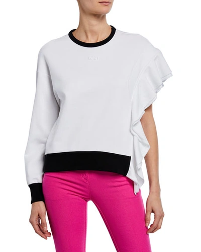 N°21 Asymmetric Ruffled Sweatshirt In White