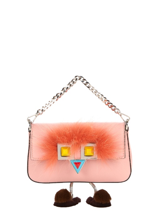 Fendi Micro Baguette Fur-trimmed Leather Shoulder Bag In Pink Multi ...