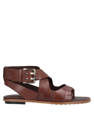 Tod's Toe Strap Sandals In Brown