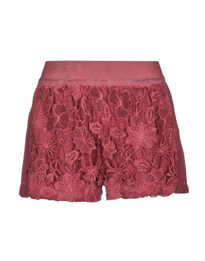 Happiness Woman Shorts & Bermuda Shorts Burgundy Size L Cotton, Elastane, Polyester In Red