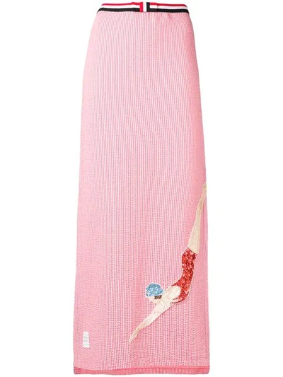 Thom Browne Sequin Icon Seersucker Slip Skirt In Pink