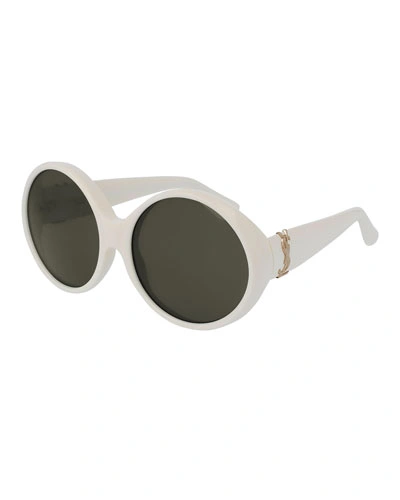 Saint Laurent Round Chunky Monochromatic Sunglasses, Ivory