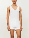 Hanro Mens White Cotton Superior Cotton-blend Vest Top