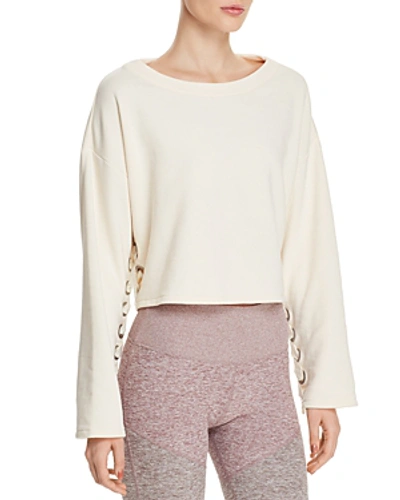 Alo Yoga Cropped Lace-up Sweatshirt In Pristine