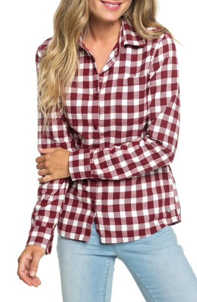 Roxy Concrete Streets Check Flannel Shirt In Oxblood Red Plaid