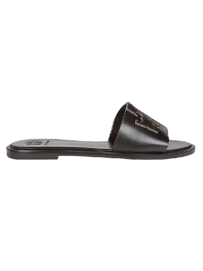 Tory Burch Ines Sliders In Perfect Black/silver