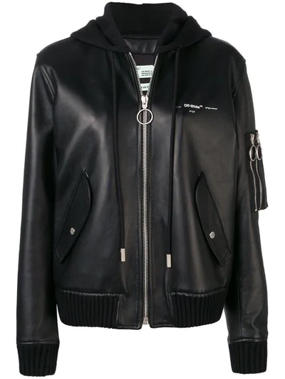 Off-white Off White Hooded Biker Jacket In Black