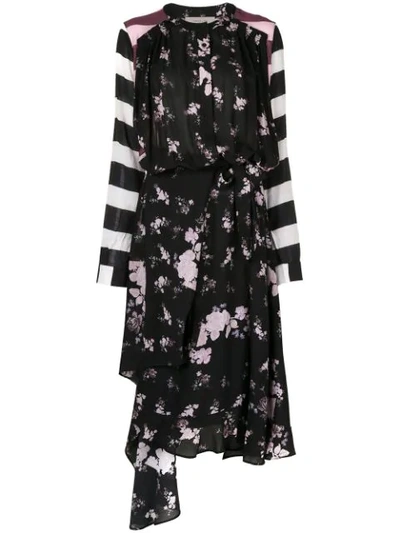 Preen Line Sora Floral And Stripe-print Asymmetric Dress In Black