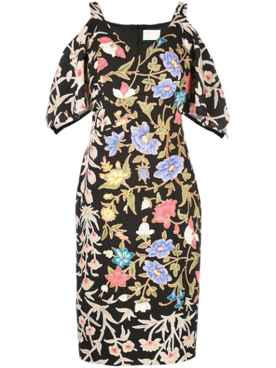 Peter Pilotto Floral And Foliage-print Crepe Midi Dress In Black