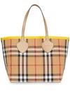 Burberry The Large Giant Tote In Colour Block Check In Antique Yellow/golden Yellow