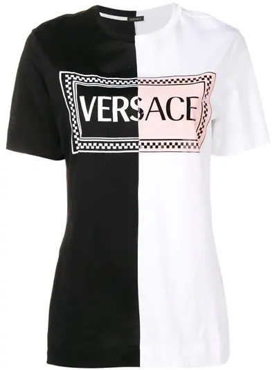 Versace 90s Logo Cotton T-shirt Black, White & Pink In Multicolour