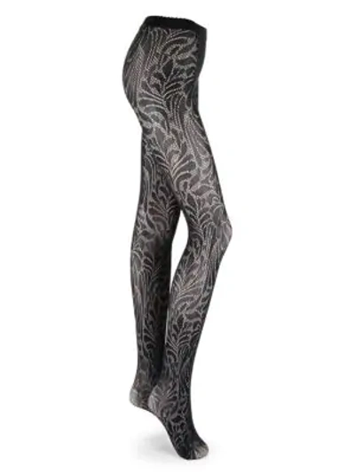 Wolford Iris Open Knit Floral Tights In Black