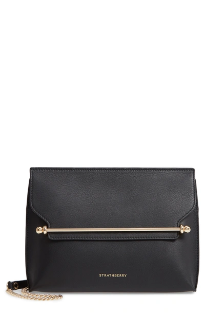 Strathberry East/west Stylist Calfskin Leather Clutch In Black