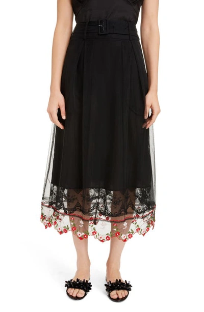Simone Rocha Belted A-line Tulle Skirt In Black/ Multi