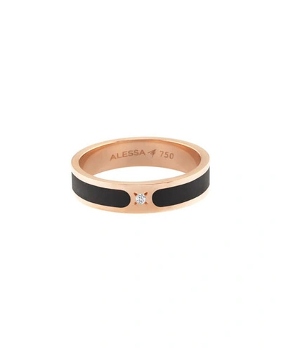 Alessa Jewelry Spectrum Painted 18k Rose Gold Stack Ring W/ Diamond, Black