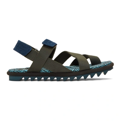 Dries Van Noten Khaki And Blue Criss-cross Sandals In 606 Kaki