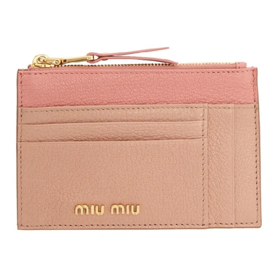 Miu Miu Pink Two-tone Zip Card Holder In Orchid Pink/rose Pink