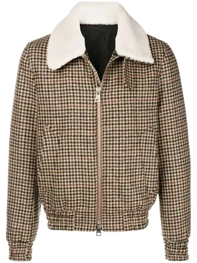 Ami Alexandre Mattiussi Shearling Collar Zipped Jacket In Brown