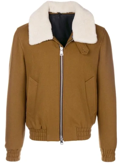 Ami Alexandre Mattiussi Shearling Collar Zipped Jacket  In Brown