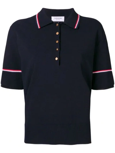 Thom Browne Tipping Stripe Boxy Polo Shirt In Blue