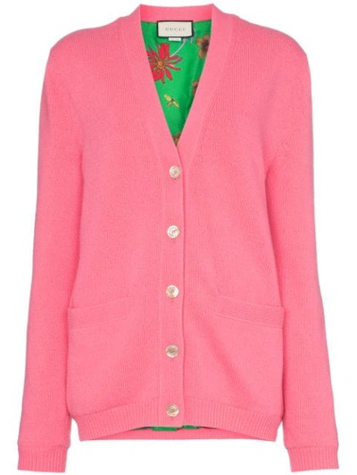 Gucci Contrast Gg Oversized Knitted Cardigan In Pink