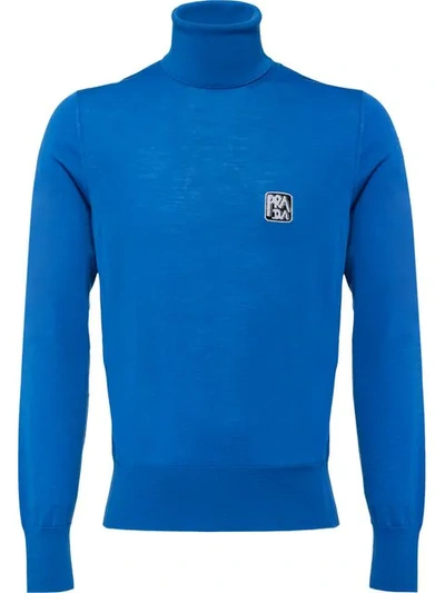 Prada Wool Turtleneck Sweater In Blue