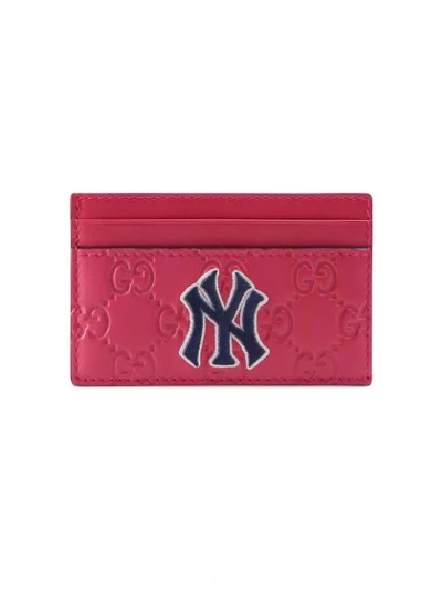 Gucci Card Case With Ny Yankees&trade; Patch In Pink