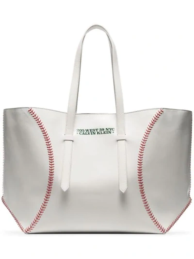 Calvin Klein 205w39nyc White Catch Baseball Glass Leather Tote