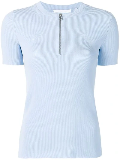 Helmut Lang Zip Front Knit T-shirt In Blue