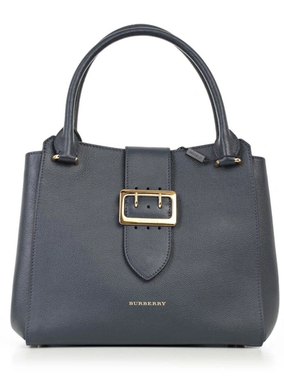 Burberry Medium Buckle Calfskin Leather Tote - Blue In Blue Carbon