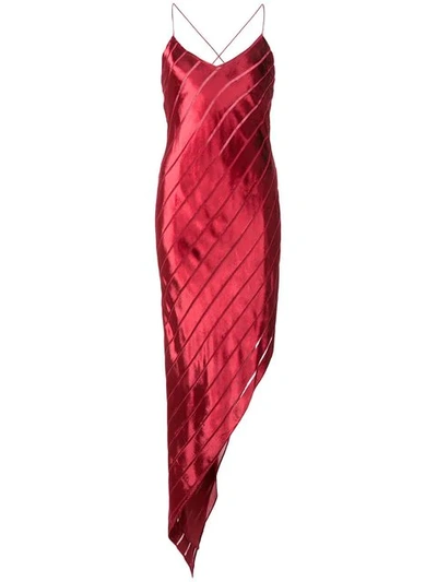 Michelle Mason Asymmetric Bias Cut Dress In Red