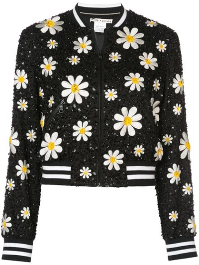 Alice And Olivia Lonnie Cropped Bomber Jacket In Black