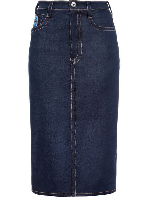 Prada Raw Denim Skirt In F0008 Blue | ModeSens
