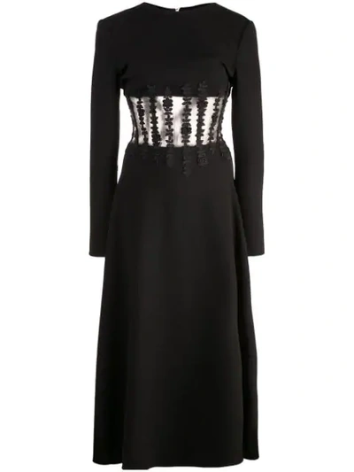 Oscar De La Renta Crochet Lace Detail Dress In Black