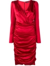 Dolce & Gabbana Gathered Long Sleeved Dress In Red